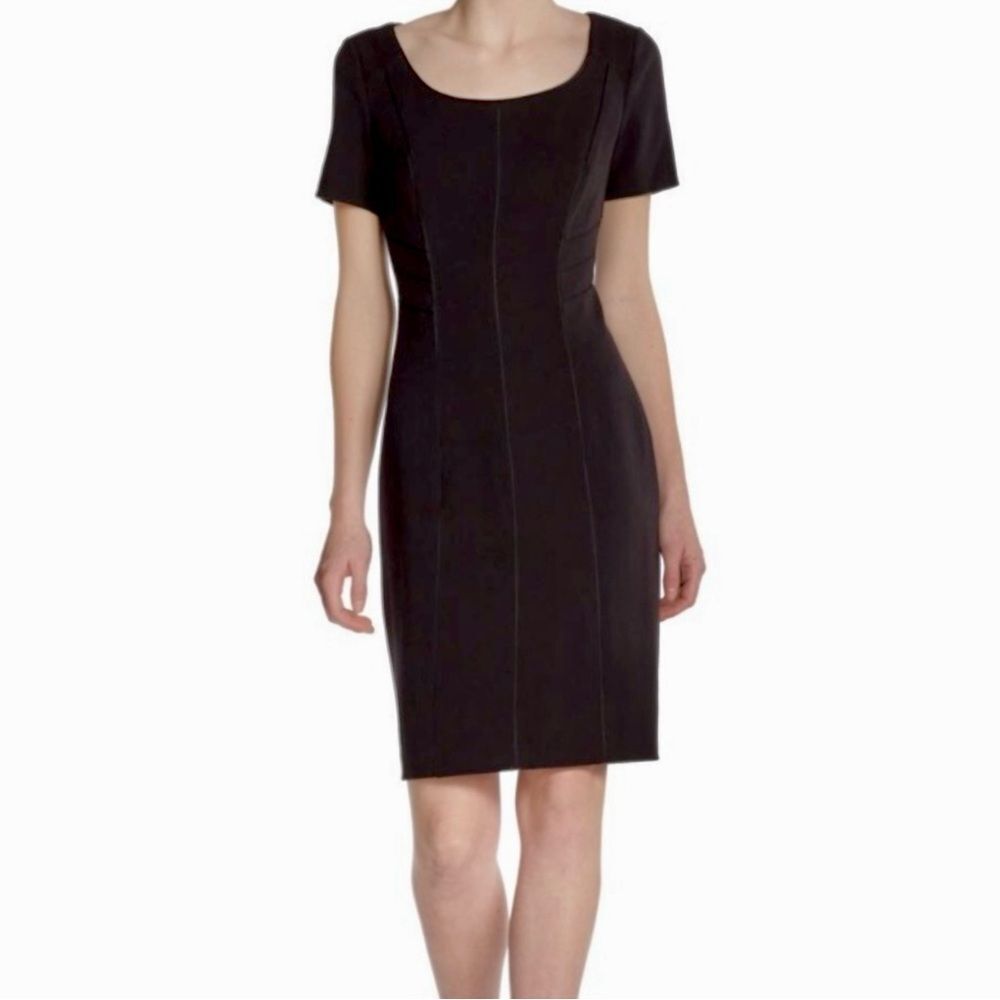 Kay Unger Black Sheath Dress Sz 6 Back Cut-out Business Office Scoop Neck